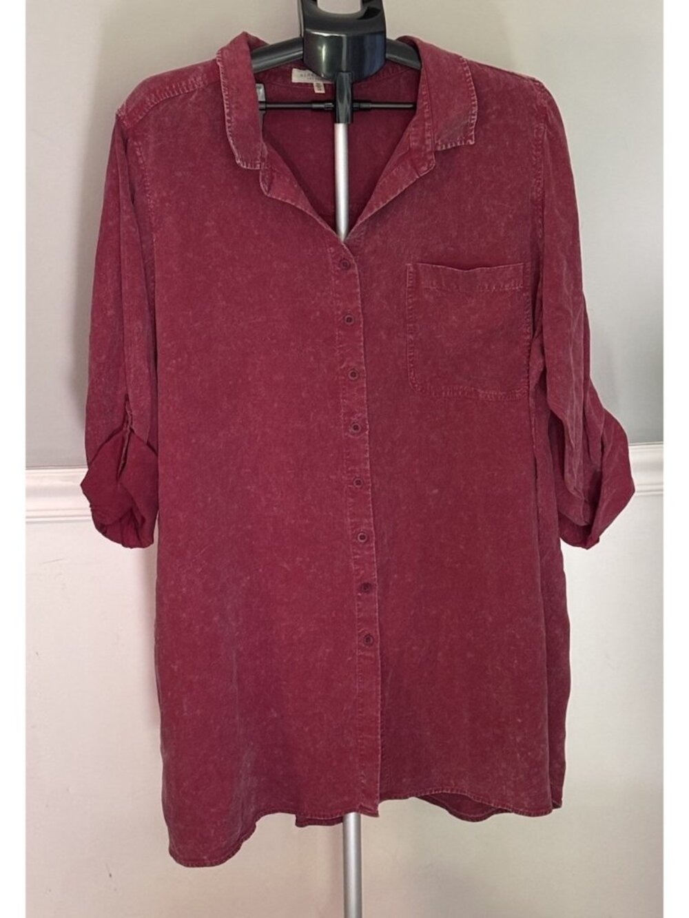 Side Stitch Shirt Dress Plus 2XL Knee Length 100% Lyocell Rolled Button Sleeves